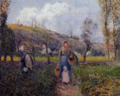 卡米耶 毕沙罗 : Peasant Woman and Child Harvesting the Fields, Pontoise